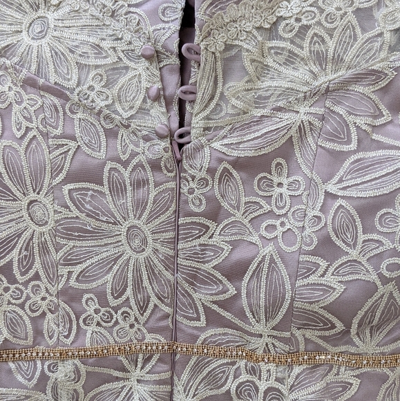 JS Collections gold/lilac fit n flare evening gown - Picture 9 of 9